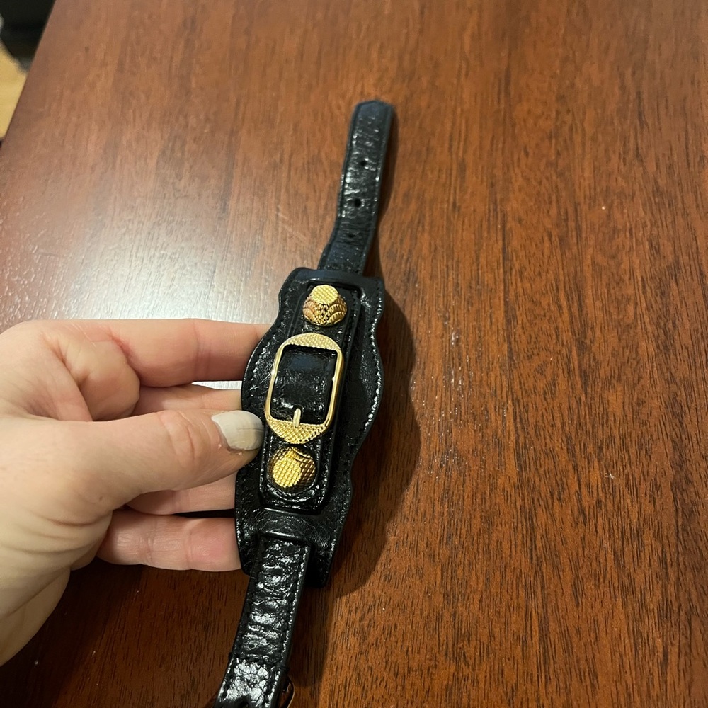 Authentic Balenciaga Black Leather Bracelet with Gold Accents - Picture 5 of 5